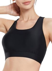 BALEAF Women's Swim Sports Bra Modest Bathing Suit Support Bikini Top Under Rash Shirt Full Coverage Large Bust Black 38