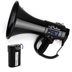 MyMealivos Megaphone with Siren Bullhorn 50 Watt Bullhorn Speaker with Detachable Microphone, Portable Lightweight Strap & 3.5mm Aux Input (Soot+Battery)