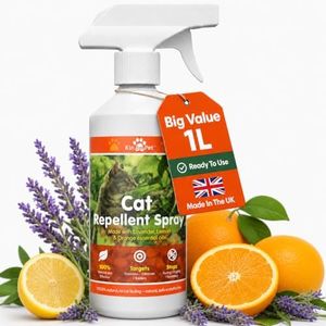 Cat Deterrent Spray Indoor Outdoor - Stop Cats Scratching Furniture, Peeing & Pooing - Cat Repellent Spray for Christmas Tree, Gardens, Artificial Grass - Citrus Formula - Lavender Lemon Orange 1L