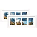 Golden State Art, 8x20 Picture Frame, White, Collage Frame Display Four 4x6 Photos, Horizontal or Vertical, HD Tempered Glass, Real Wood Molding, Wall Hanging, 2 Pack