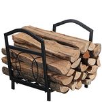 PHI VILLA 17 Inch Small Firewood Log Rack Decorative Indoor/Outdoor Steel Wood Storage Log Rack Wood Holder Circle Design, Black