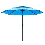 Outsunny 9FT 3 Tiers Patio Umbrella Outdoor Market Umbrella with Crank, Push Button Tilt for Deck, Backyard and Lawn, Sky Blue