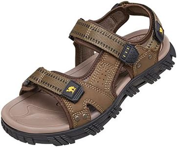 CAMEL CROWN Men's Water Sandals Waterproof Arch Support Hiking Sandals Comfort Leather Sandals Adjustable Athletic Outdoor Sandals for Summer Beach Trail Walking, Khaki/Green, 8