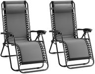 VonHaus Zero Gravity Chairs Set of 2 - Grey Reclining Sun Loungers for Garden - Padded Folding Sunloungers with Detachable Head Pillow - Fold Away 2 Set Deck Chairs for Outdoor, Patio & Decking