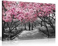 Panther Print, Canvas Wall Art, Pictures for Living Room and Bedroom, Black & White, Pink Blossoms Framed Prints for Walls, Print for Special Occasions (18x12 Inch)