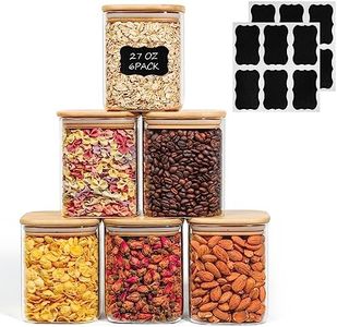 ComSaf Glass Food Storage Jars Set of 6, 27oz/800ml Clear Containers with Airtight Bamboo Lid, Pantry Organization Jar, Spice, Blooming Tea, Coffee and Sugar Container, Canister for Kitchen Square