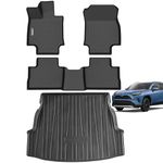 WAYIDSS Floor Mats & Trunk Mat for Toyota RAV4 2019-2023 2024,TPE All Weather Protection 2 Rows Car Floor Liners with Cargo Liner Accessories-Black