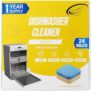 Air Jungles Dishwasher Cleaner Tablets (24 Count), Lemon Scent, Deep Cleaning Descaler, Formulated To Clean Dishwasher Machine, Remove Odor, Hard Water, Calcium, Bad Smell, 12 Month Supply