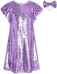 GRACE KARIN Girl Formal Party Dress Short Sleeve Flare Sparkly Big Sequin Midi Dress(Purple,7-8 Years)