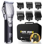 FADEKING® Professional Hair Clippers for Men - Cordless Barber Clippers for Hair Cutting, Rechargeable Hair Beard Trimmer with LED Display & Quality Travel Storage Case (Silver Black)