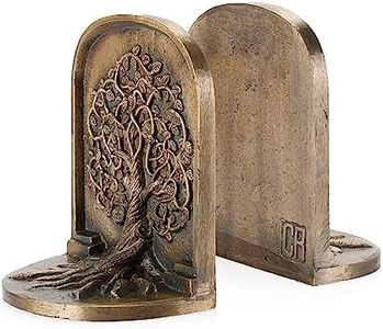 CRAFTSMAN ROAD Tree of Life Bookends, Antique Brass, 2 Decorative Bookends for Shelves or Bookcase, Cast Iron, Non-Skid Heavy Bookends, Home Décor Gift