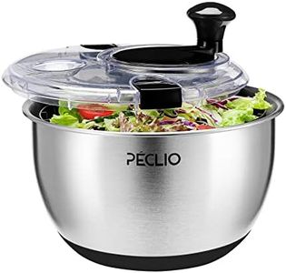 Peclio Essoreuse à salade en acier inoxydable 18/10 avec manivelle et saladier de 4,5 l, passe au lave-vaisselle, noir