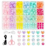 SANNIDHI® 174pcs Cute Beads for Bracelet Making, Double Layer Beads Set, Macaron Color Beads Kit, Aesthetic Beads for Kids Activity, Girls Star Flower Round Beads for Jewellery Making DIY Hair Ties