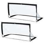 HOMCOM Set of 2 Football Goal Net 6 x 3 ft Foldable Outdoor Sport Training Teens Adults Football with Carrying Bag Black