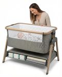 Venture Sona Next To Me Crib – Adjustable Baby Bed with Dropside, Premium Mattress, Breathable Mesh & Storage Shelf - No-Tool Assembly Bedside Baby Crib, Bassinet for Newborns 0–6 Months - Grey