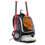 WOLT | Baseball Bat Backpack - Bag for Baseball, Softball & T-Ball Equipment & Gear for Youth and Adults with Holder for Bat, Helmet, Glove, & Shoes Compartment & Fence Hook (Black)