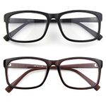 Happy Store CN12 Casual Fashion Basic Square Frame Clear Lens Eye Glasses for Women Men 2 Pack Matte Black/Brown