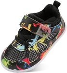 L-RUN Barefoot Toddler Wide Shoes for Kids Mesh Walking Sneakers for Toddler Boy Kids Tennis Shoes Black 4-4.5 Toddler