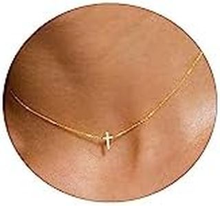 Rotnso Cross Necklace for Women 14K Gold Plated Cross Choker Necklace Dainty Simple Small Tiny Cross Pendant Necklaces Gold Chain Everyday Jewelry Gifts for Girls Kids Best Friends