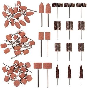 Glarks 54Pcs Abrasive Grinding Stone Points Sanding Drill Bit and Abrasive Flap Wheel Sander 80 Grit Assortment Kit with 1/8" Shank for Rotary Tool