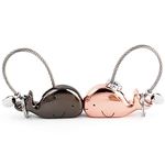 DOJoykey Keychain 1 Pair Whale Shape Couple Keyring with Magnetic Mouth,Christmas Gift for Girlfriend Lover, Zinc Alloy Shiny Black&Rose Gold