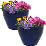 Sunnydaze Chalet 9-Inch Outdoor Ceramic Planter - UV- and Frost-Resistant - Imperial Blue Glaze Finish - Set of 2