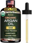 Ella & Eden Organic Argan Oil for Hair with Glass Dropper 4 Fl Oz | USDA Certified 100% Pure Cold-Pressed Hexane-Free Moisturizing Argan Oil for Face All Skin Types
