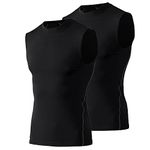 TOPTIE 2 Pack Mens Sport Compression Base Layer Athletic Sleeveless T-Shirt-02#Black-M