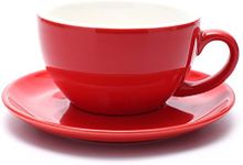 Coffeezone Ceramic Latte Art Cup and Saucer for Latte & Cappuccino & Double Espresso, Mate for Coffee Shop and Barista (Glossy Red, 10.5 oz)