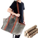 Waxed Canvas Log Carrier Tote Bag with Padded Handles and Shoulder Strap,Heavy Duty Log Tote Bag For Camping,Large Capacity for Fireplaces,Wood Stoves,Convenient Side Pockets Easy To Clean