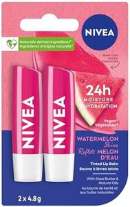 NIVEA Watermelon Shine Lip Balm, (2 X 4.8g) | Subtle Pink Tinted Lip Care, 24H Hydration