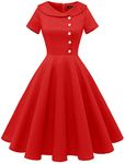 Wedtrend Womens 1950s Retro Rockabilly Audrey Hepburn Dress A-line Vintage Classic Short Cocktail Dress with Sleeve 50s Housewife Dresses Swing Vintage Prom Dress Casual Work Dresses WTP20007RedL