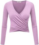 Lock and Love WT1482 Womens Deep V Neck Long Sleeve Cross Wrap Fitted Crop Top XXL Lilac