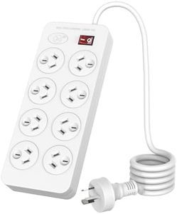 Powerboard, Power Strip with Switch,2M Extension Power Cord, 2400W/10A,Surge Protector with 8 AC Outlets,Wall Mountable, for Home Office