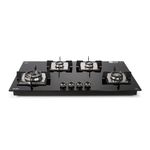 Glen 4 Burner Built In Glass Hob | Auto Ignition | 8 MM Toughened Glass | Black | Forged brass burners with double-ring flames | Warranty 2 Years Standard & 5 Years Glass | 1094 XL SQ HT DB TR