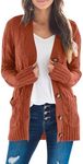 MEROKEETY Women's 2024 Fall Long Sleeve Cable Knit Sweater Open Front Cardigan Button Loose Outerwear Rust