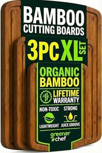 Organic Bamboo Cutting Board Set with Lifetime Replacements - 3pc Non Toxic Wood Chopping Board for Charcuterie, Meat, Vegetables and Fruits - Ideal Kitchen Gifts for Home Chefs