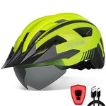 VICTGOAL Bike Helmet for Adult Men Women, Bicycle Helmet with Magnetic Goggles & Detachable Sun Visor & LED Rear Light, Mountain Bike Helmet for Cycling (L: 22.4-24 inch (57-61 cm), Yellow)