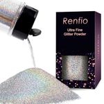 Renfio Holographic Ultra Fine Glitter Powder Metallic Resin Glitter 2.11 Oz (60g) PET Flakes Crafts Sequins 1/128" 0.008" 0.2mm Epoxy Chips Flakes for Tumblers Slime - Laser Silver