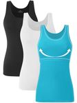 Knuffnee Cotton Tank Top for Women Undershirts Tank with Shelf Bra Cami Tanks Shirt Black/White/Blue M
