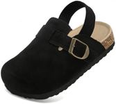 Toddler Suede Clogs for Boys Girls Genuine Leather Adjustable Buckle Slides Potato Indoor Outdoor Slippers Black
