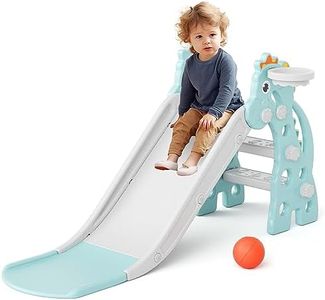 GLAF Toddler Slide Baby Kids Indoor Slide for Toddlers 1-3 Indoor Outdoor Playset with Basketball Hoop and Ball Kids Backyard Climber Set (Mint)
