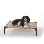 K&H Pet Products Elevated Outdoor Dog Cot Bed, Raised Cooling Bed with Washable Breathable Mesh for Medium Dogs, Portable Raised Platform Pet Bed, Heavy Duty Metal Frame Hammock Bed, Medium, Tan