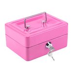 Shoze Cash Box 6" Metal Money Box with 2 keys Lockable Portable Petty Cash Deposit Tin with Removable Change Tray for Kids Shop Office Home (Pink)