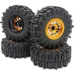 hobbysoul 2.2 Mud Slingers Tires Height 4.88'' / 124mm & 2.2 Beadlock Wheels Gold, 2.2 Tires and Wheels for 1/10 Crawler Truck, (4-Pack, Assembled)