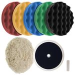 Ultimate 6 Pad Buffing and Polishing Kit with 6 - 8" Pads; 5 TCP Global Waffle Foam & 1 Wool Grip Pads and a 5/8" Threaded Polisher Grip Backing Plate