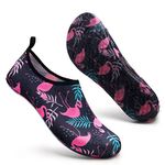 Water Shoes Ladies Mens Beach Shoes Aqua Shoes Swim Shoes Pool Shoes Quick Dry Barefoot for Swimming Surf Diving Boating Yoga Aerobics(Black Flamingo,3.5/4 UK)