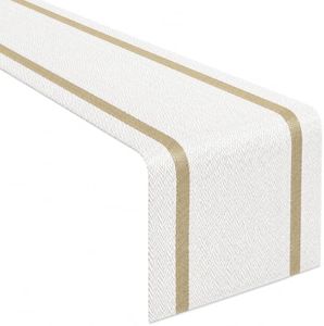 FAVE 12PCS Woven Vinyl Table Runner White Table Runner Woven with Golden Threads 120x12 Inches Heat Resistant Dining Table Mats for Wedding, Banquet, Birthday, Party, Restaurant (White, 12PCS)