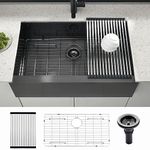 30 Black Undermount Farmhouse Sink, Gabhar 30x20x10 18G Black Stainless Steel Single Bowl Apron Front Kitchen Farmhouse Sink