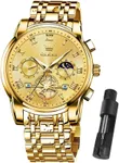 Olevs Men's Big Face Gold Chronograph Waterproof Luxury Business Stainless Steel Classy Casual Classic Large Face Original Color Watches, Relojes para Hombres